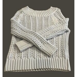 J. Crew Women's XS Sweater Pale Lavender Wide-Neck Pointelle Stitch Cotton Blend